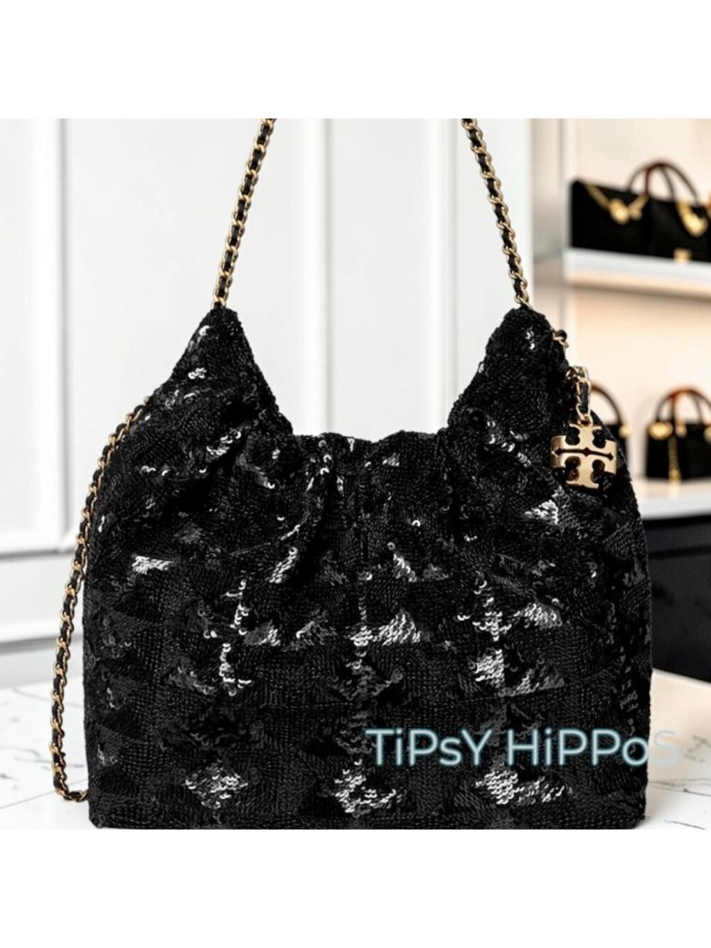 NEW!!  TORY BURCH FLEMING Black Sequin Hobo Bag/Crossbody  623T272P